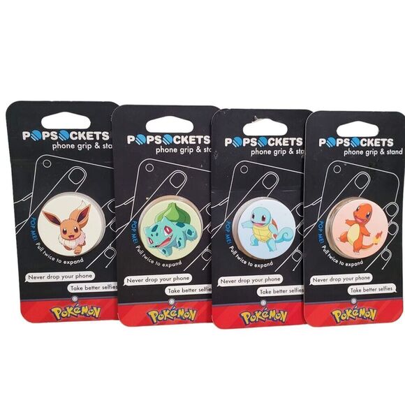 4 New Pokemon Popsocket Lot Phone Grip Stand Eevee Squirtle Charmander Bulbasaur - Picture 1 of 5